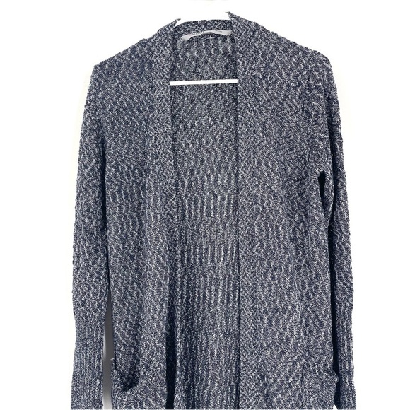 Athleta Navy Blue/White Weekend Wrap Open Cotton Blend Cardigan - Picture 3 of 7